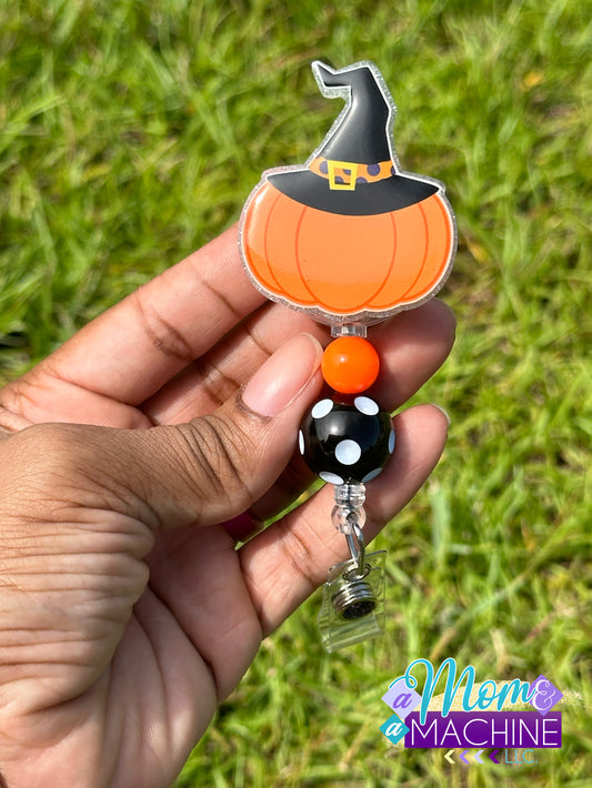 Witch Hat Pumpkin Badge Reel